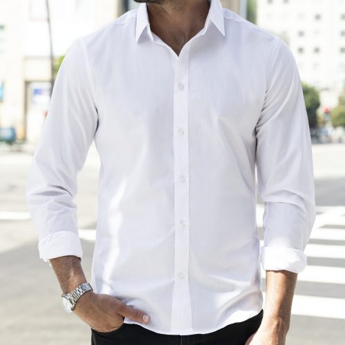 Business casual shirt white closeup outdoor photoshoot